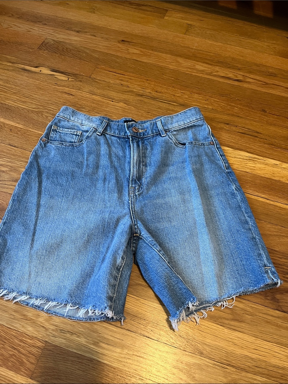 Express Women's Light Blue Denim High Rise Cutoff Bermuda Shorts